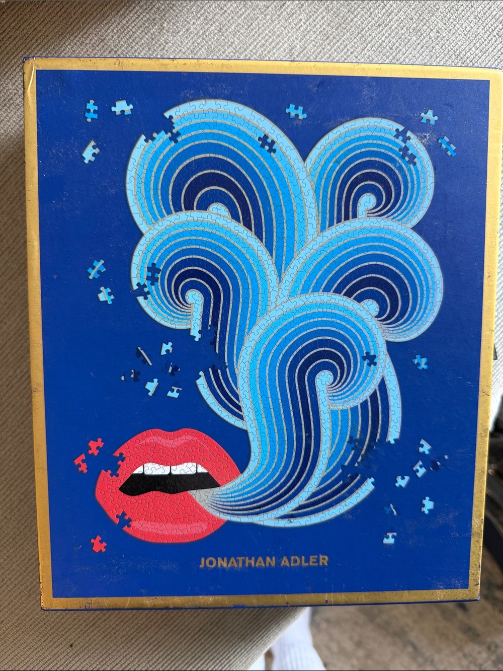 Jonathan Adler Blue Wave Puzzle with Red Lips